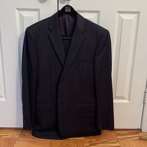 Jos A Bank (Joseph collection), 3 piece suit. Navy pinstripe. Size 42R